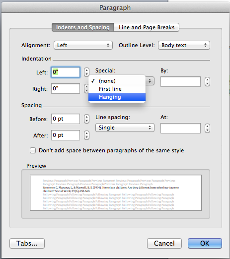 Apa reference page how many spaces